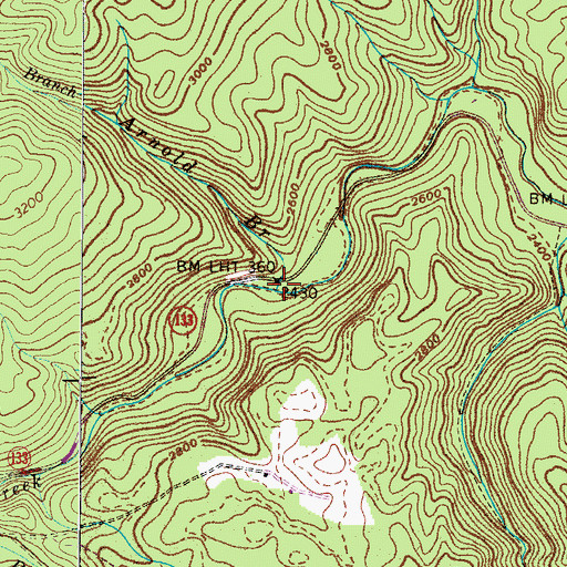Topographic Map of Arnold Branch, TN
