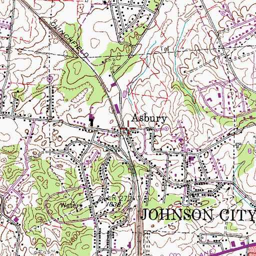 Topographic Map of Asbury, TN