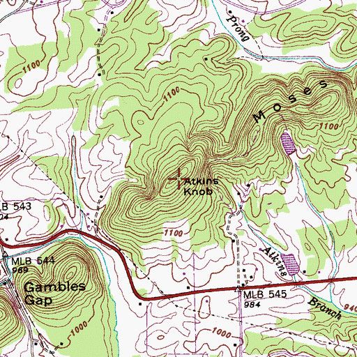 Topographic Map of Atkins Knob, TN