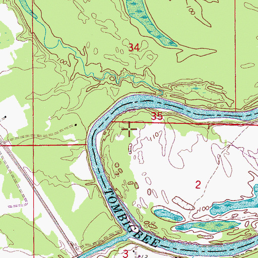 Topographic Map of Whitsitts Bar, AL