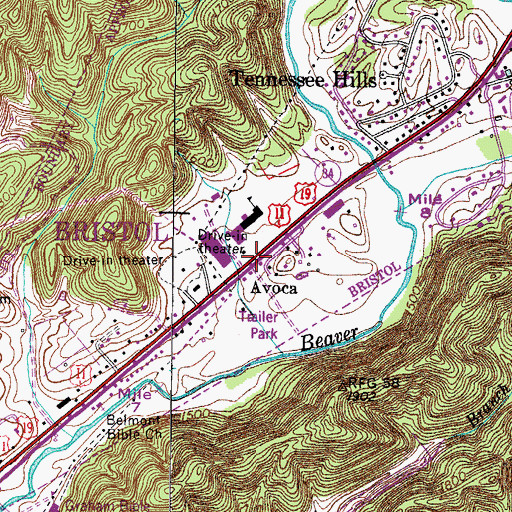 Topographic Map of Avoca, TN