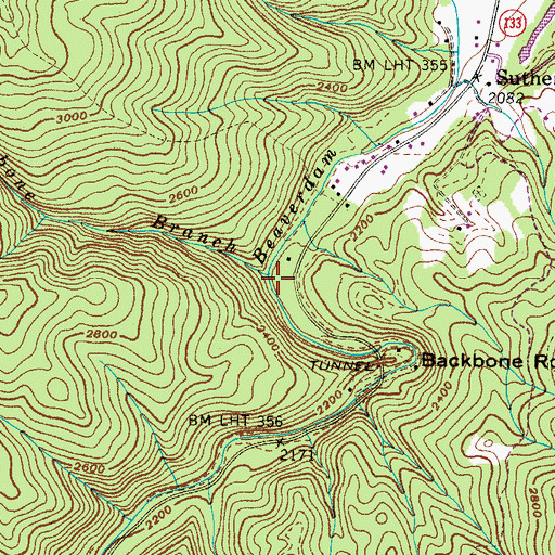 Topographic Map of Backbone Branch, TN