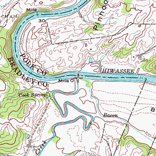 Topographic Map of Bacon Branch, TN