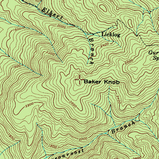 Topographic Map of Baker Knob, TN