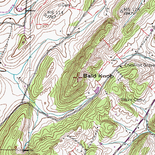 Topographic Map of Bald Knob, TN