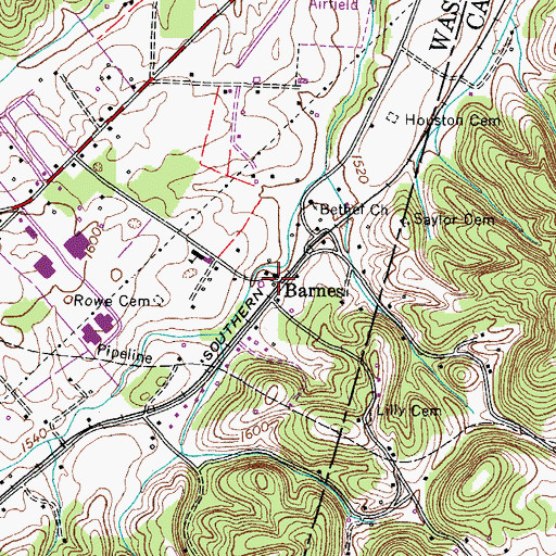 Topographic Map of Barnes, TN