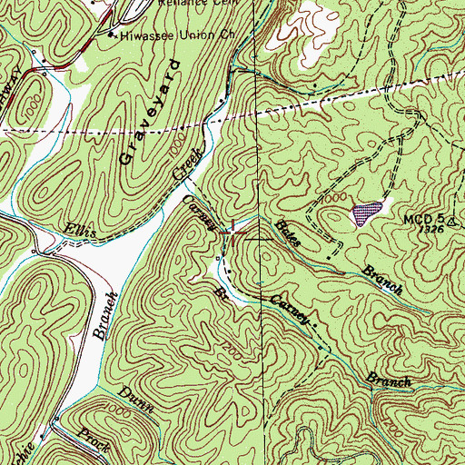 Topographic Map of Bates Branch, TN