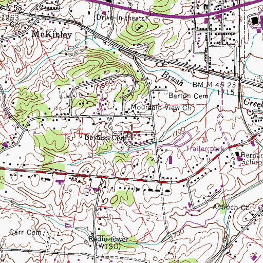 Topographic Map of Bayless Cemetery, TN