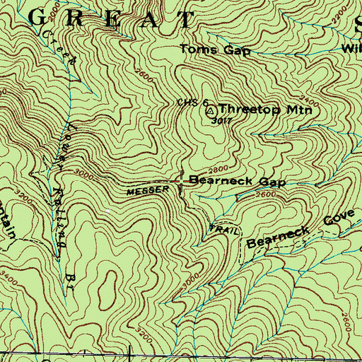 Topographic Map of Bear Neck Gap, TN