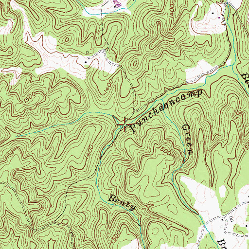 Topographic Map of Beaty Branch, TN