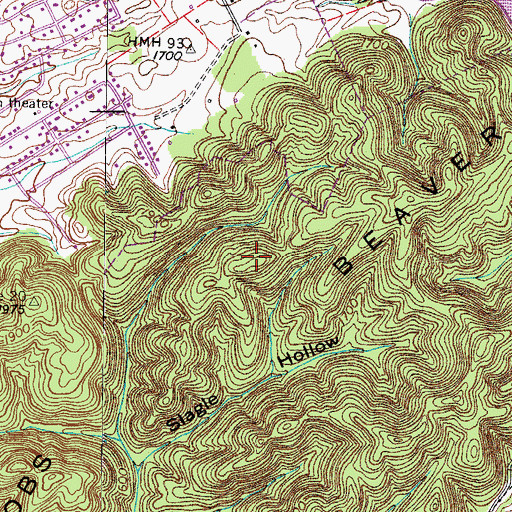 Topographic Map of Beaver Creek Knobs, TN