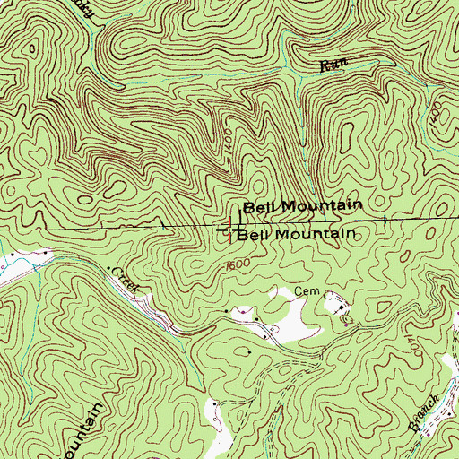 Topographic Map of Bell Mountain, TN