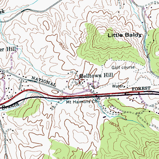 Topographic Map of Belltown Hill, TN