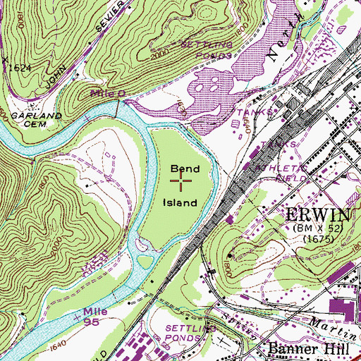 Topographic Map of Bend Island, TN