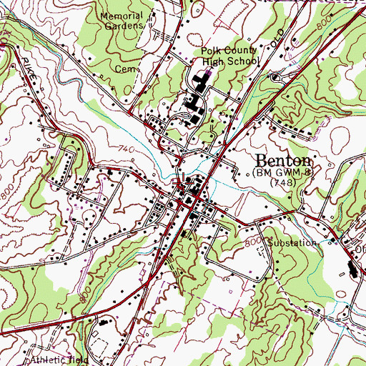 Topographic Map of Benton, TN