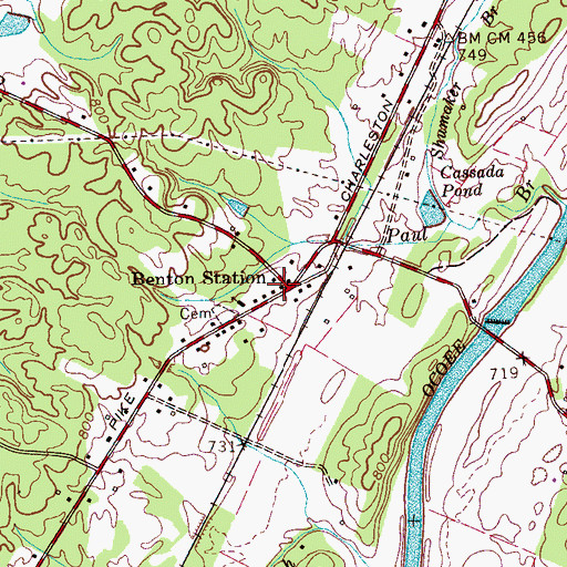 Topographic Map of Benton Station, TN