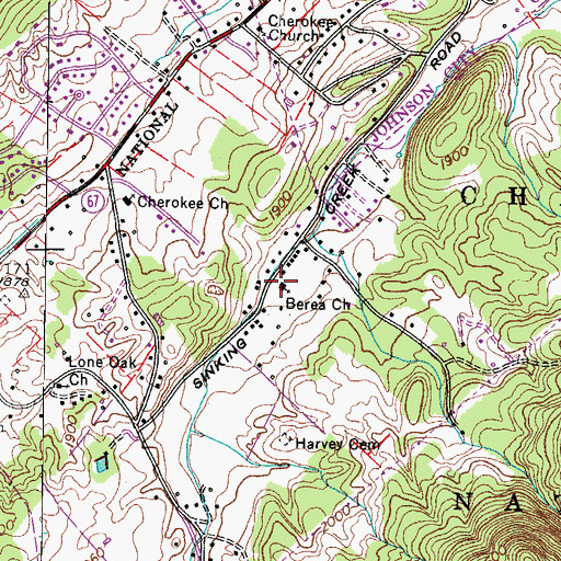 Topographic Map of Berea Church, TN