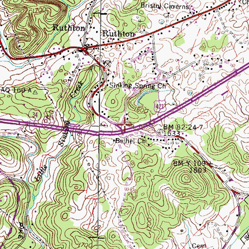 Topographic Map of Bethel Church, TN