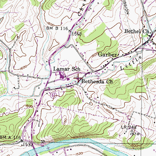 Topographic Map of Bethesda United Methodist Church, TN
