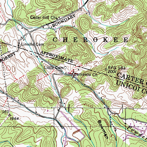 Topographic Map of Bethesda Church, TN