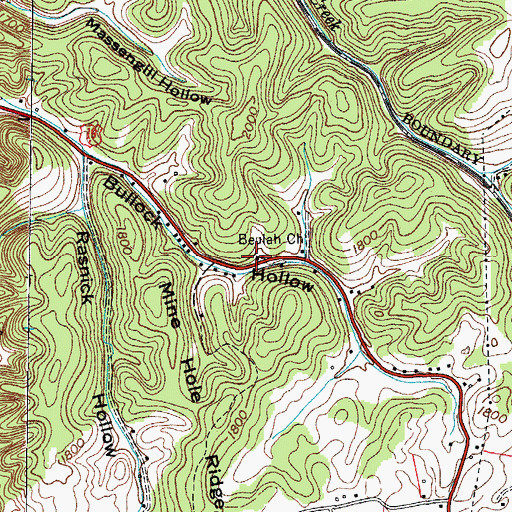 Topographic Map of Beulah Church, TN