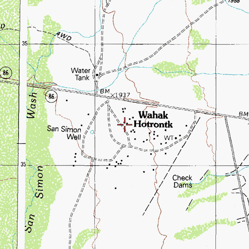 Topographic Map of Wahak Hotrontk, AZ