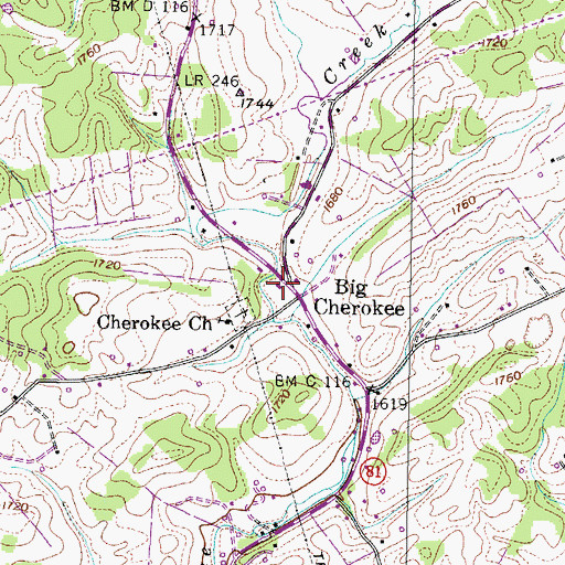 Topographic Map of Big Cherokee, TN