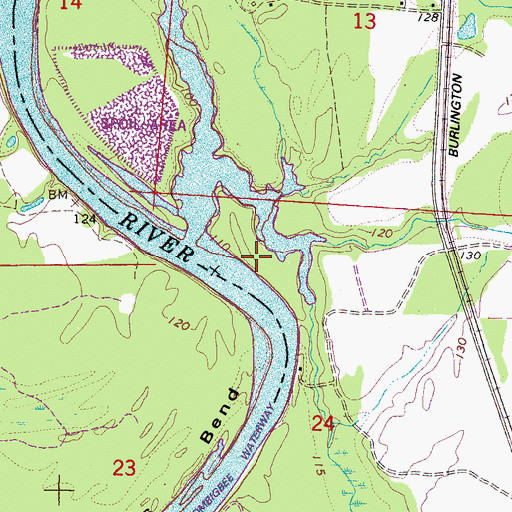 Topographic Map of Barnes Bend Access Area, AL