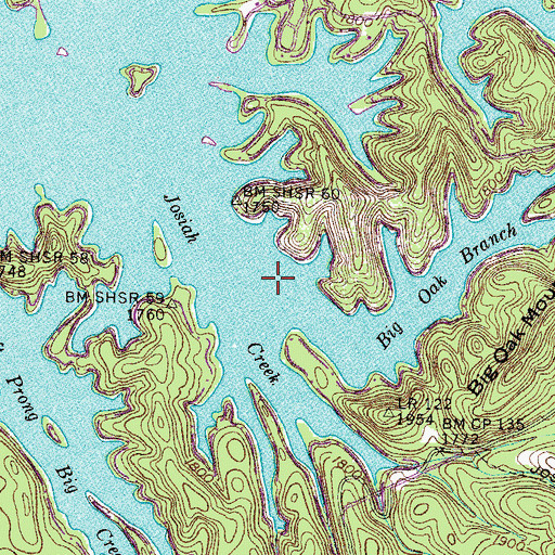 Topographic Map of Big Oak Branch, TN