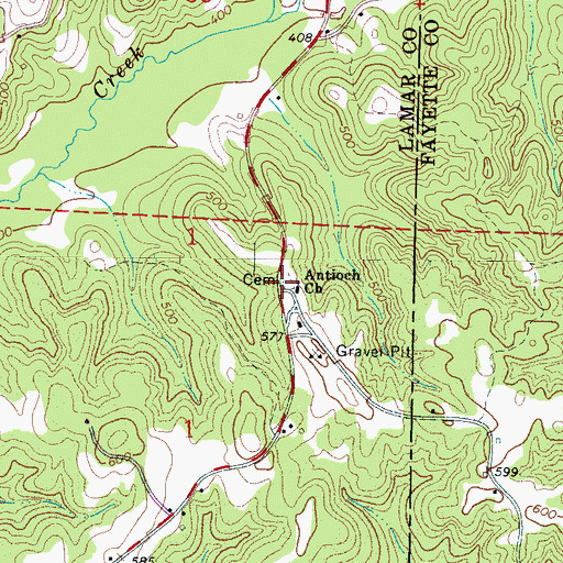 Topographic Map of Antioch Cemetery, AL