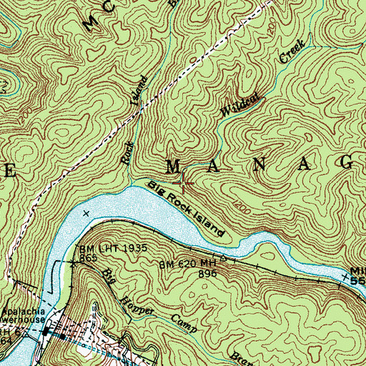 Topographic Map of Big Rock Island, TN