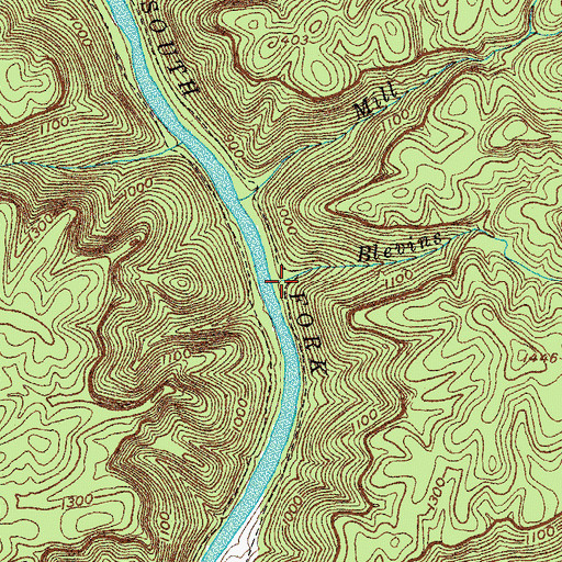 Topographic Map of Blevins Branch, TN