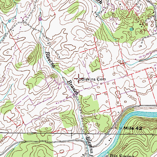 Topographic Map of Blevins Cemetery, TN