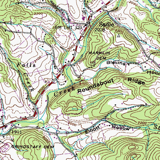Topographic Map of Blevins Hollow, TN