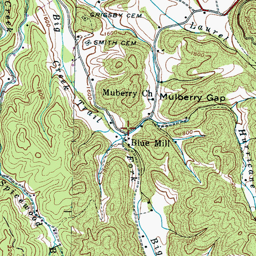 Topographic Map of Blue Mill, TN