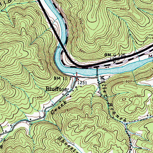 Topographic Map of Bluffton, TN