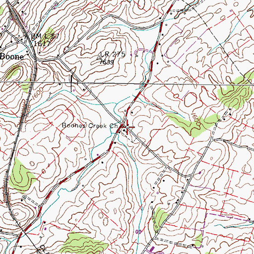 Topographic Map of Boones Creek Church, TN