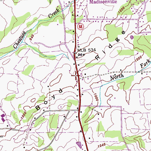 Topographic Map of Boyd Ridge, TN