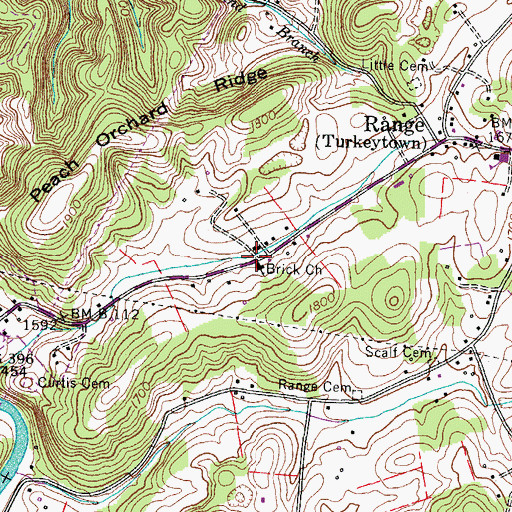 Topographic Map of Brick Church, TN