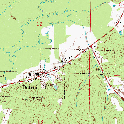 Topographic Map of Detroit Elementary School, AL