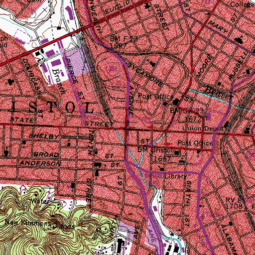 Topographic Map of Bristol, TN