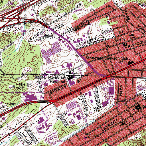 Topographic Map of Bristol Memorial Hospital, TN