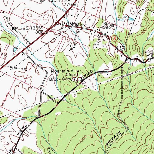 Topographic Map of Brock Cemetery, TN