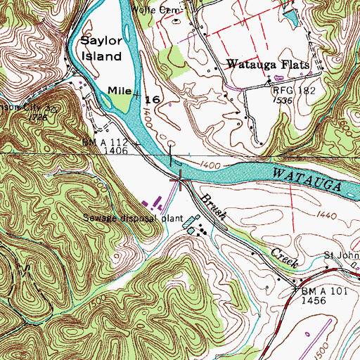 Topographic Map of Brush Creek, TN