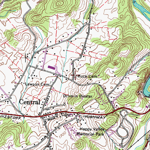 Topographic Map of Buck Cemetery, TN