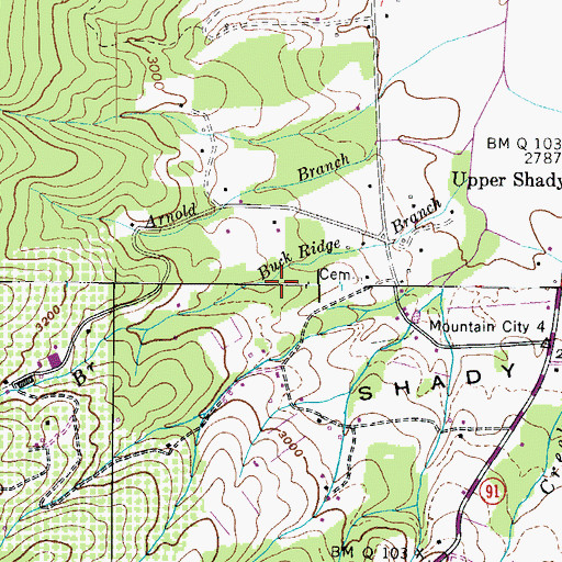 Topographic Map of Buck Ridge Branch, TN
