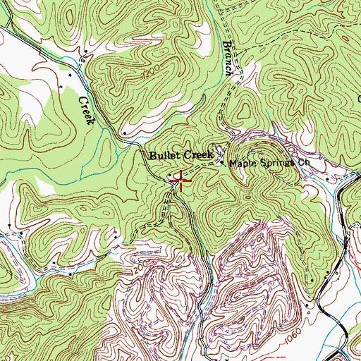 Topographic Map of Bullet Creek, TN