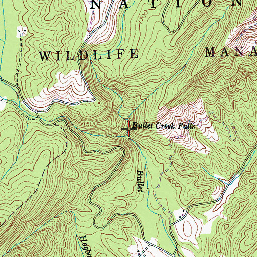 Topographic Map of Bullet Creek Falls, TN