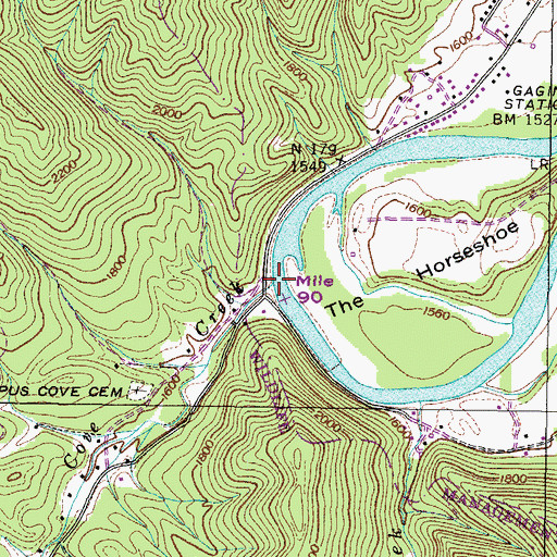 Topographic Map of Bumpus Cove Creek, TN