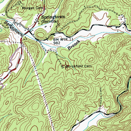Topographic Map of Burchfield Cemetery, TN